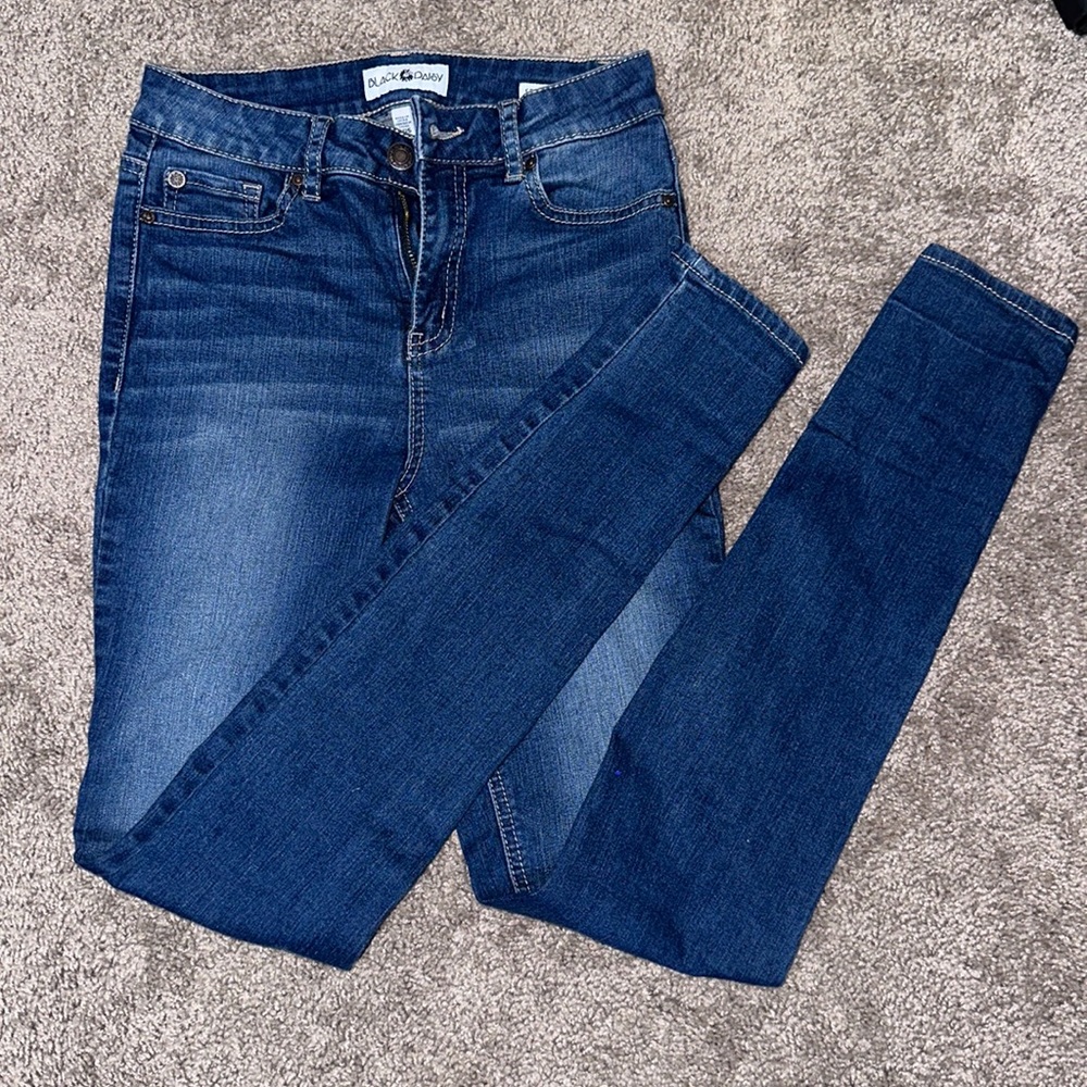 Black daisy high rise skinny jeans
